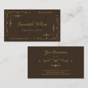 Originelle Dark Brown Gold Verziert Corners Initia Visitenkarte