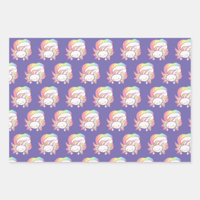 Originelle, farbenfrohe Axolotkunst Geschenkpapier Set (Vorderseite)