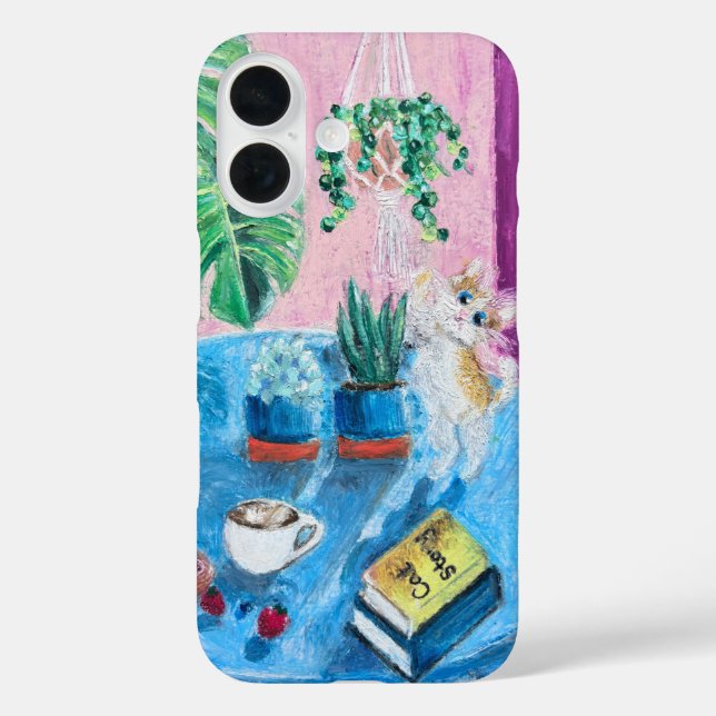 Originelle, gemütliche Katzentelefonzelle iPhone 16 Hülle (Rückseite)