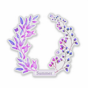 Originelle Gestaltung von violetten Blumen und Äst Aufkleber