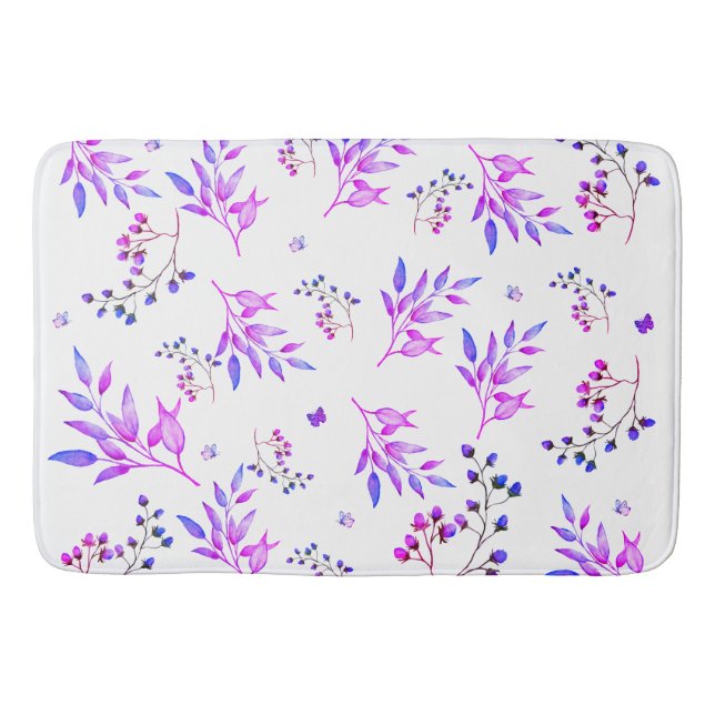 Originelle Gestaltung von violetten Blumen und Äst Badematte (Vorderseite)
