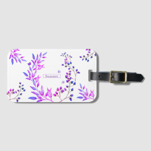 Originelle Gestaltung von violetten Blumen und Äst Gepäckanhänger