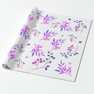 Originelle Gestaltung von violetten Blumen und Äst Geschenkpapier