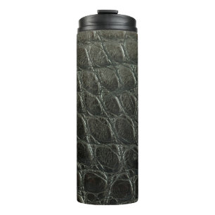Originelle schwarze Alligatorledertextur, nah Thermosbecher