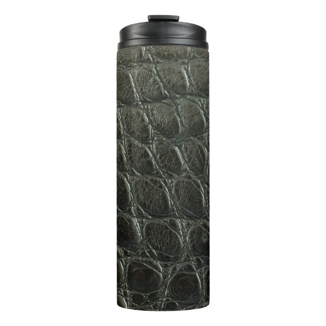 Originelle schwarze Alligatorledertextur, nah  Thermosbecher (Vorderseite)