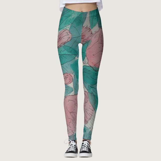 originelle Skizze abstrakt zeitgenössischer Blumen Leggings (Vorderseite)
