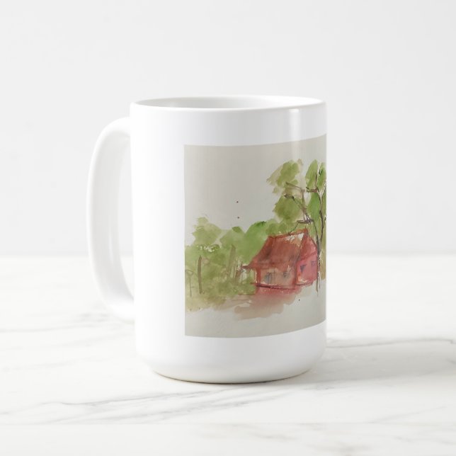 Originelle Wasserfarbskizze Kaffeetasse (Vorderseite Links)