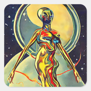 Orignal Art Liquid Metal Alien Abstrakt Quadratischer Aufkleber