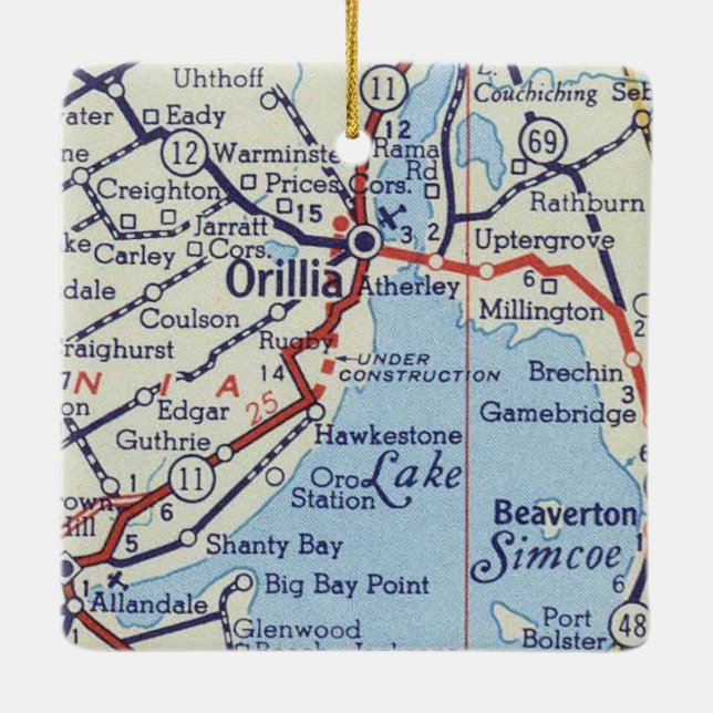 Orillia ON Vintag Map Keramikornament (Rückseite)