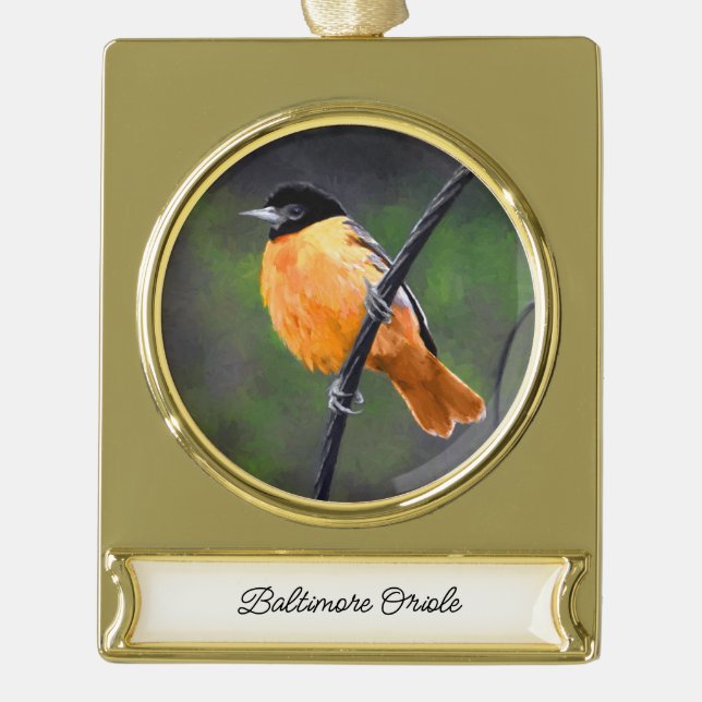 Oriolmalerei - Original Vogelkunst Banner-Ornament Gold (Vorderseite)