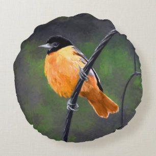 Oriolmalerei - Original Vogelkunst Rundes Kissen
