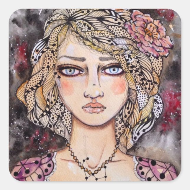Orion Girl Quadratischer Aufkleber (Vorderseite)