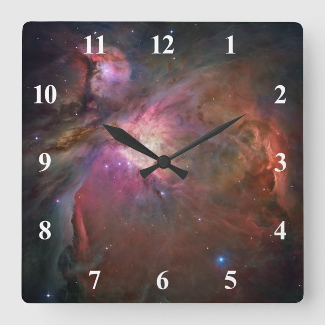 Orion Nebula Weiße Zahlen Quadratische Wanduhr (Vorderseite)