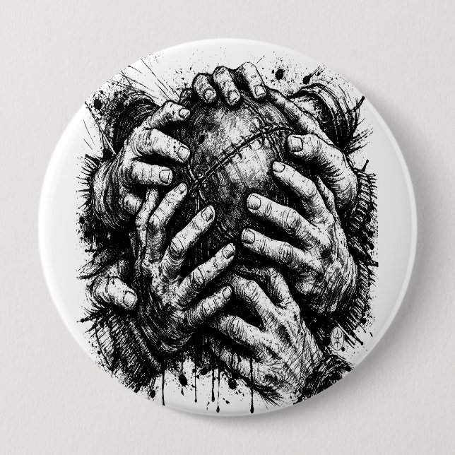 Orkney Dark Art Ink Illustration – Greifende Hände Button (Vorderseite)