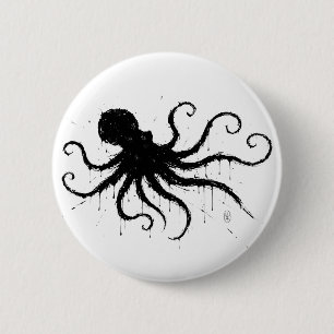 Orkney Dark Ink Illustration – Greifender Oktopus Button