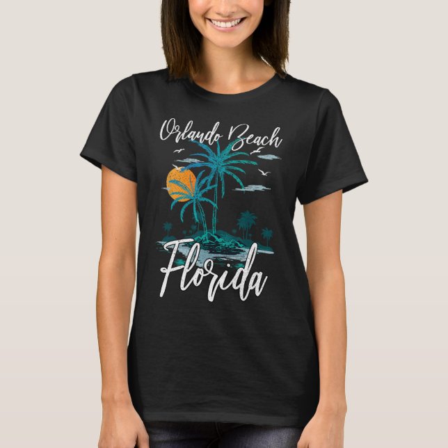 Orlando Beach Florida Familienurlaub Palm Tree Su T-Shirt (Vorderseite)