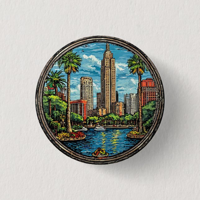 Orlando-Blick mit Hochhäusern Button (Vorderseite)