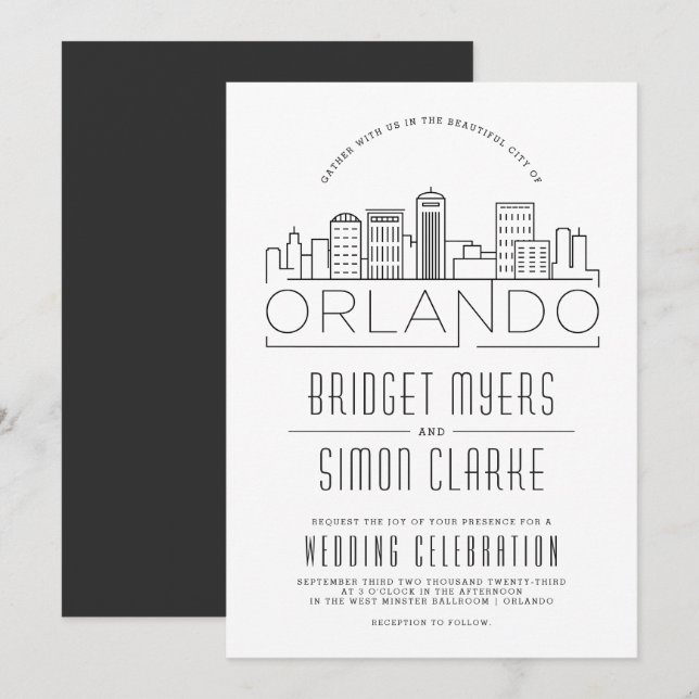 Orlando, FL Wedding | Stilisierte Skyline-Einladun Einladung (Vorne/Hinten)
