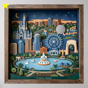 Orlando Florida Amerika Geschichtete Papierkunst D Poster