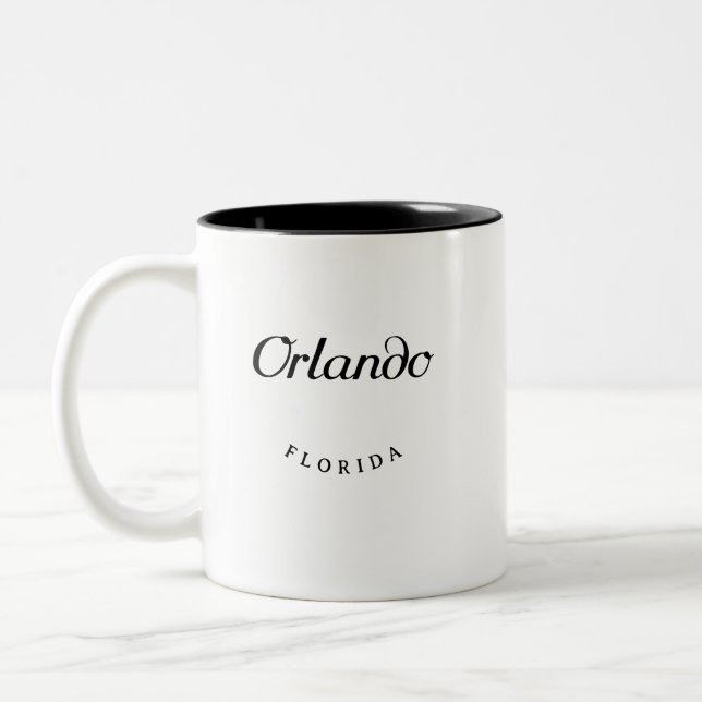 Orlando Florida Black Schriftart Zweifarbige Tasse (Links)