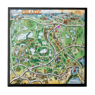 Orlando Florida Cartoon Karte Fliese