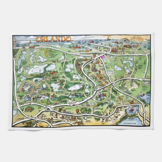 Orlando Florida Cartoon Karte Handtuch (Horizontal)