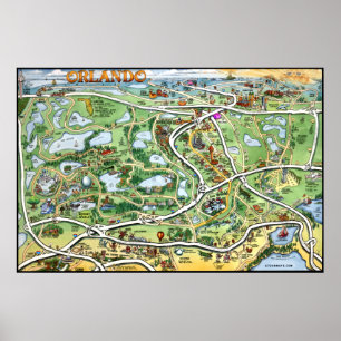 Orlando Florida Cartoon Karte Poster