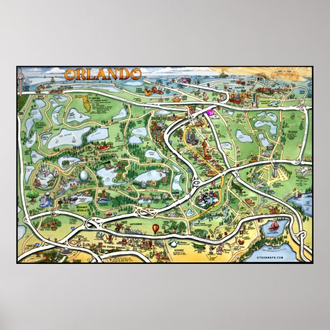Orlando Florida Cartoon Karte Poster (Vorne)