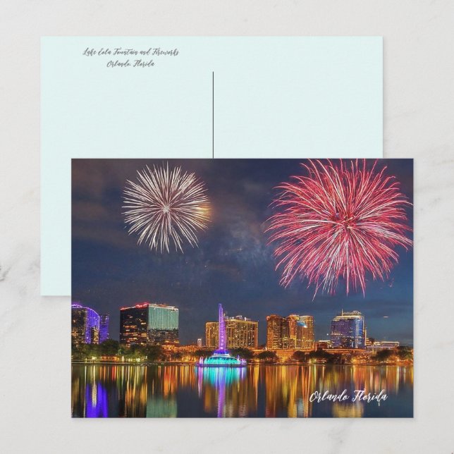 Orlando Florida See Eola Feuerwerk und Brunnen Postkarte (Vorne/Hinten)