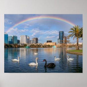Orlando Florida Skyline Lake Eola Regenbogen & Sch Poster