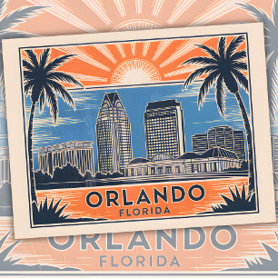 Orlando Florida Skyline Vintage Travel City Postkarte