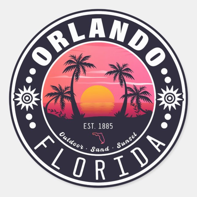 Orlando Florida tropisches Retro Sunset Souvenir 6 Runder Aufkleber (Vorderseite)
