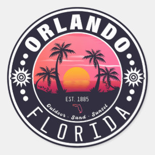 Orlando Florida tropisches Retro Sunset Souvenir 6 Runder Aufkleber