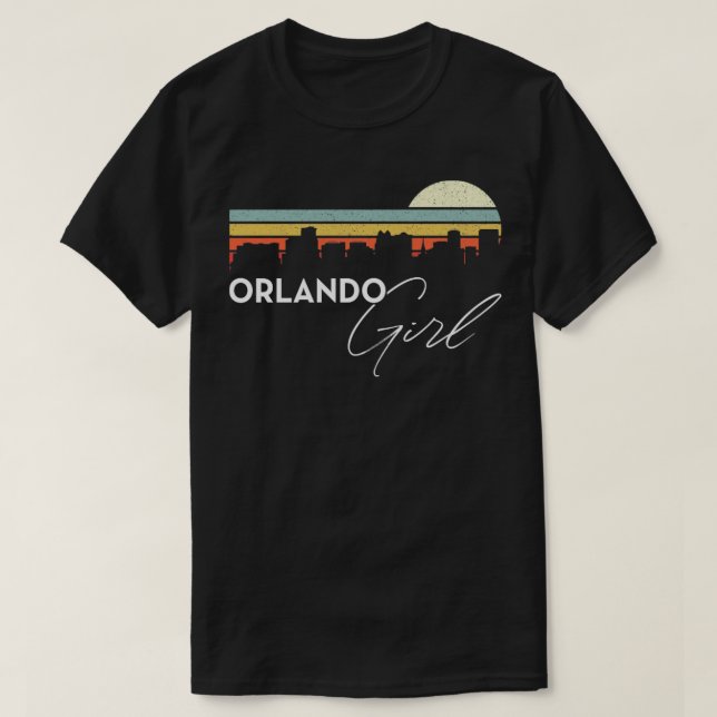 Orlando Girl Retro Sunset City Skyline Souvenir T-Shirt (Design vorne)