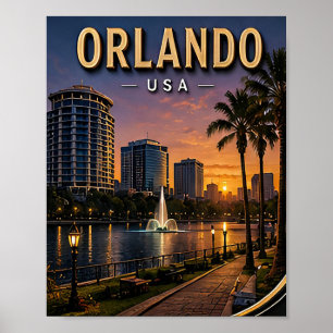 Orlando Lake Eola und Skyline der Innenstadt Poster