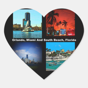 Orlando, Miami, South Beach Collage Herz-Aufkleber