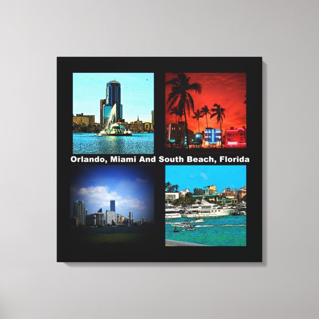 Orlando, Miami, South Beach Collage Leinwanddruck (Vorderseite)