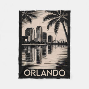 Orlando Skyline Schwarz-Weiß-Holzschnitt Lake Eola Fleecedecke