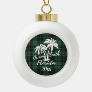 Ormond Beach Florida Palm Tree Green Kariert Keramik Kugel-Ornament
