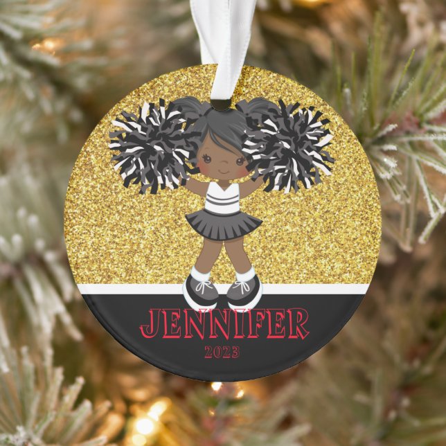 Ornament Cheerleader Black & Gold personnalisé (Arbre)
