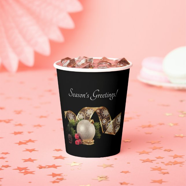 Ornament, Evergreen and Gold Ribbon Paper cup Pappbecher (Insitu)