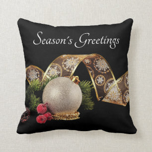 Ornament, Evergreen und Gold Band Kissen