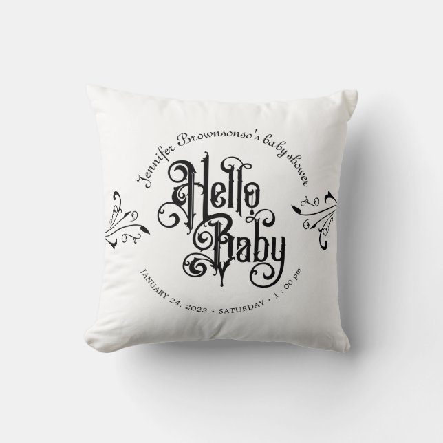 Ornament Frame Gothic Hello Baby Shower Kissen (Vorderseite)