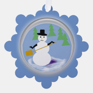 Ornament Karte - arbeitender Schneemann auf mittel
