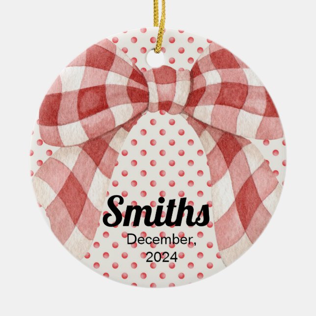 Ornament mit Kariertem Roter Bow (Vorne)