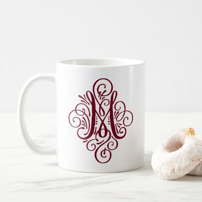Ornament Monogram Swash Personalisiert Kaffeetasse (Mit Donut)