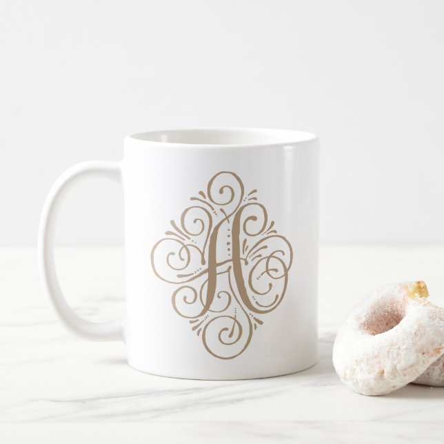 Ornament Monogram Swash Personalisiert Kaffeetasse (Mit Donut)