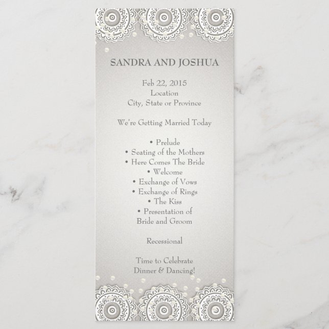 Ornament & Pearls | Hochzeitsprogramm-Ständerkarte Programm (Vorderseite)