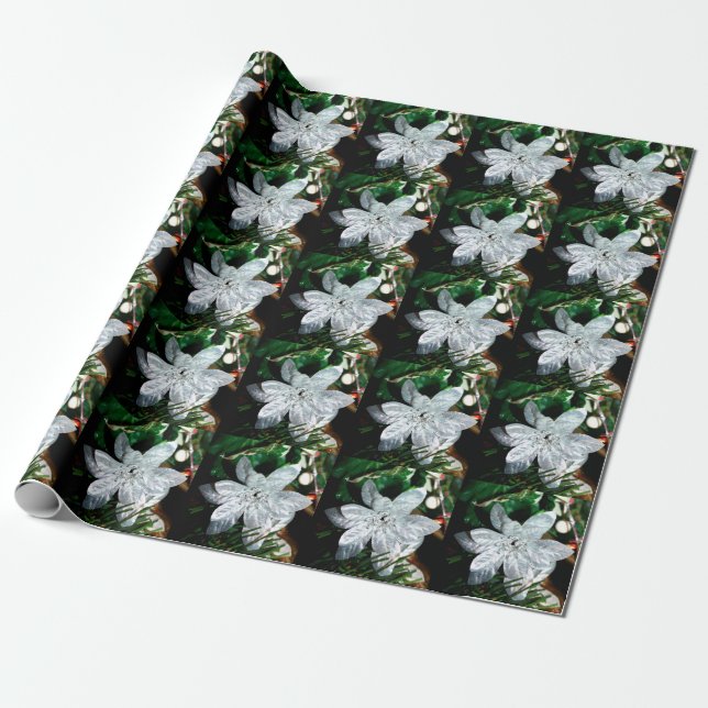 Ornament - Silver Poinsettia Dekoration Geschenkpapier (Ungerollt)