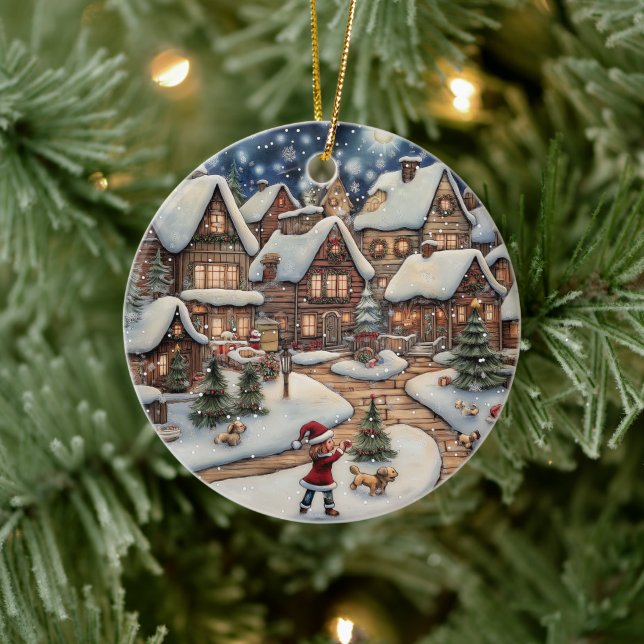 Ornament Snowy Christmas Village (Baum)